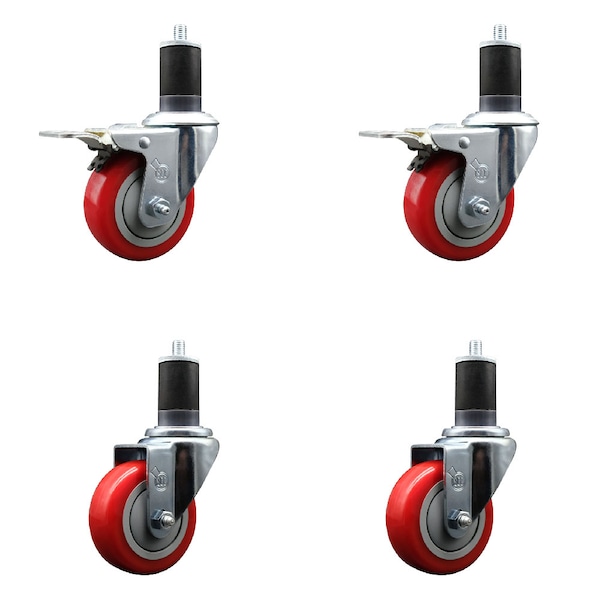 Service Caster 3.5'' Red Poly Swivel 1-5/8'' Expanding Stem Caster Set 2 Total Lock Brakes, 4PK SCC-EXTTL20S3514-PPUB-RED-2-S-2-158 - main